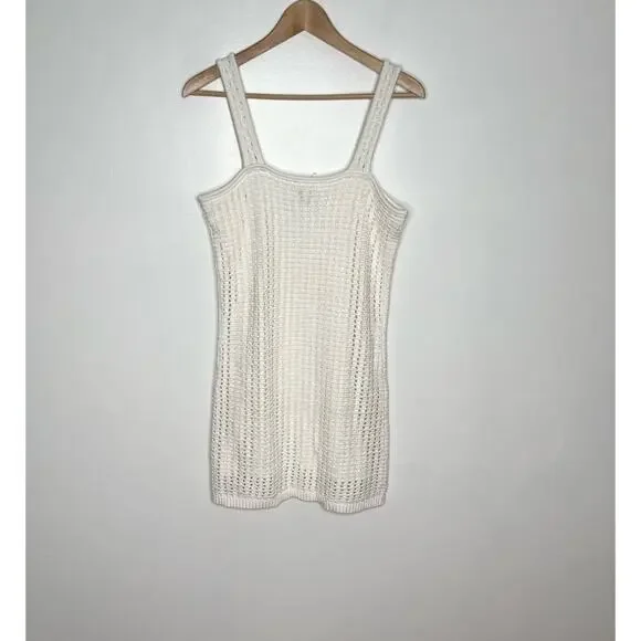 Gap Sleeveless Crochet Mini Dress Womens SP White Square Neck Cotton Minimalist - Picture 9 of 12